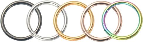 Afftiny Nose Ring Septum Hoop 20G/18G/16G/14G/12G 316L Surgical Stainless Steel Hinged Seamless Earrings, Diameter 5MM-16MM, Gold/Silver/Black/Rose Gold/Rainbow Color in Kuwait