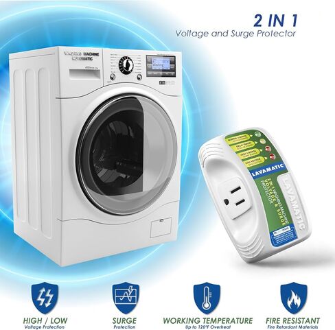 2 in 1 Voltage & Surge Protector for Washing Machine (2 Pack) | Protects refrigerators Up to 27 cu. ft. against high and low voltage, brownouts and spikes. Includes safety delay time in Kuwait