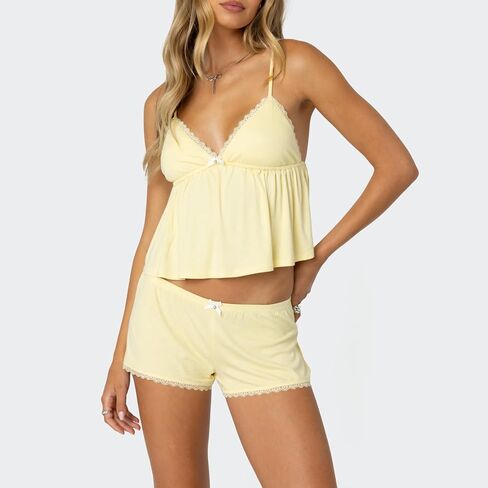 Cute Pajama Sets for Women Lace Trim V Neck Cami Tops and Shorts Matching Lounge Pj Sets Teens Y2K 2 Piece Outfit in Kuwait