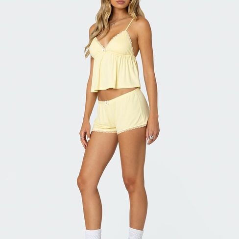 Cute Pajama Sets for Women Lace Trim V Neck Cami Tops and Shorts Matching Lounge Pj Sets Teens Y2K 2 Piece Outfit in Kuwait