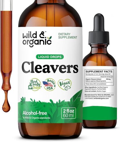 Wild & Organic Cleavers Tincture - Herbal Detox Drops with Cleavers Herb - Galium Aparine Leaf Extract Supplement - Vegan, Sugar & Alcohol-Free - 4 fl oz in Saudi Arabia