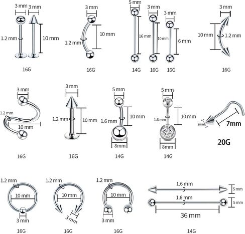 Tustrion 153Pcs Piercing Kits for all Piercings Professional with Piercing Jewelry and Tools for Nose Septum Belly Button Lip Ear Tongue Cartilage Eyebrow and More with 12G, 14G, 16G and 20G Piercing Needles in Saudi Arabia