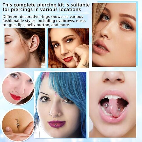 Tustrion 153Pcs Piercing Kits for all Piercings Professional with Piercing Jewelry and Tools for Nose Septum Belly Button Lip Ear Tongue Cartilage Eyebrow and More with 12G, 14G, 16G and 20G Piercing Needles in Saudi Arabia