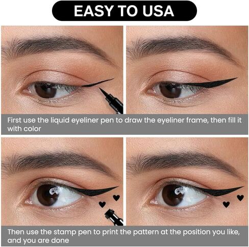 evpct 7Pcs Colored Eye Liners Face Stamp Cosplay Gothic Makeup Set Kit Accessories, Black Brown Purple Blue Red Pink Green Stamps Eyeliner, Star Flowers Heart Moon Triangle Lightning Butterfly Stamp in Kuwait