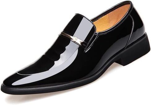 Men's Tuxedo Dress Shoes Formal Classic Faux Patent Leather Oxfords Business Wedding Derby Shoe for Men Cap Toe Wingtip Black Burgundy in Saudi Arabia