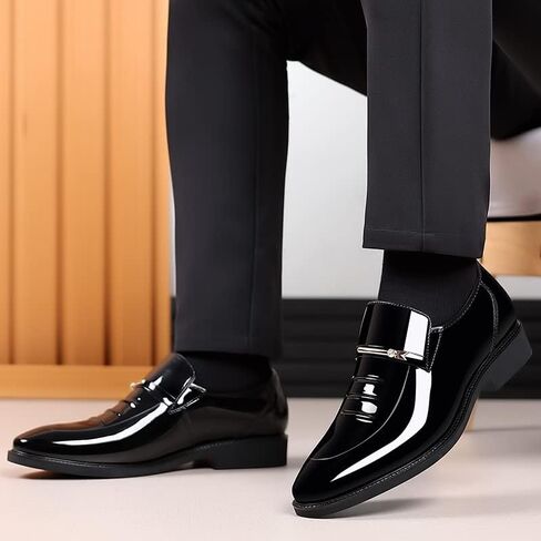 Men's Tuxedo Dress Shoes Formal Classic Faux Patent Leather Oxfords Business Wedding Derby Shoe for Men Cap Toe Wingtip Black Burgundy in Saudi Arabia