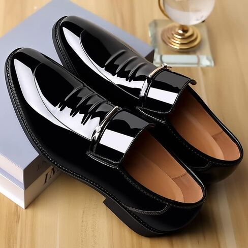 Men's Tuxedo Dress Shoes Formal Classic Faux Patent Leather Oxfords Business Wedding Derby Shoe for Men Cap Toe Wingtip Black Burgundy in Saudi Arabia