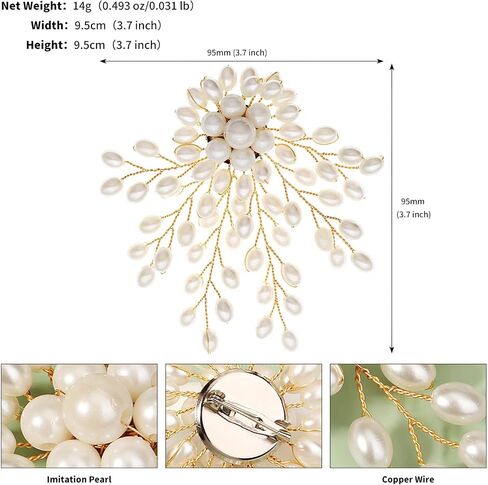 3inch Large Women's Brooch Pin Lapel Flower Pearl Brooch - Fashion Gold Vintage Simulated Crystal Pearl Rhinestone Floral Brooches for Women Bridal Wedding with Graceful Bling Bulk Costume Jewelry in Saudi Arabia