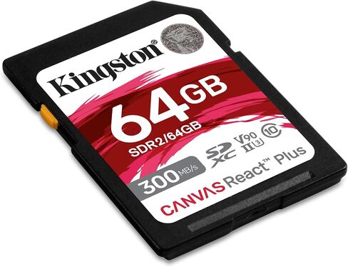Kingston Canvas React Plus 64GB SD Card | SDXC UHS-II | 300R/260W U3 V90 | Full HD/4K/8K | SDR2/64GB in Saudi Arabia