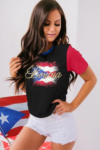Boricua Puerto Rican Shirt Women Puerto Rico Flag T-Shirt Cute PR Puerto Rican Pride Color Block Tee top in Kuwait