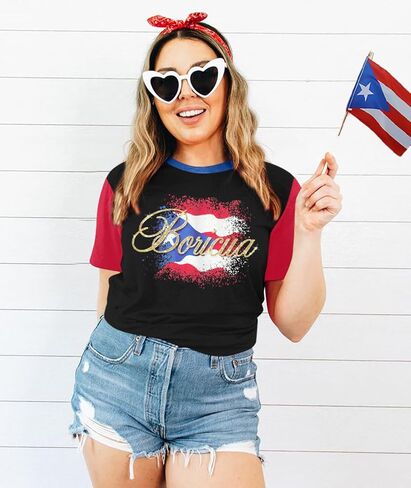 Boricua Puerto Rican Shirt Women Puerto Rico Flag T-Shirt Cute PR Puerto Rican Pride Color Block Tee top in Kuwait