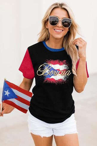 Boricua Puerto Rican Shirt Women Puerto Rico Flag T-Shirt Cute PR Puerto Rican Pride Color Block Tee top in Kuwait