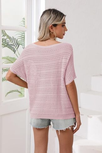 Cakulo Summer Off The Shoulder Tops for Women Crochet Short Sleeve Batwing Knit Spring Oversized Sweater Top in Saudi Arabia