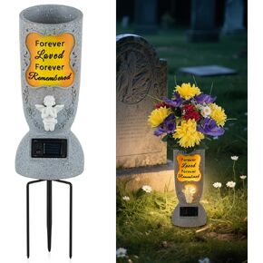Solar Cemetery Grave Vase: 1 LED Angel Vase with Spike for Artificial Cemetery Flowers - Outdoor Gravesite Decorations - Memorial Gifts