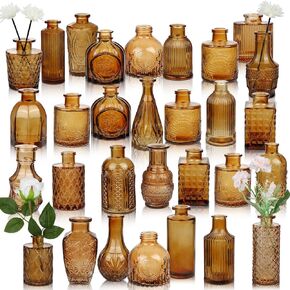 Bud Vase Set of 30 in Bulk Amber Glass Bud Vase 30 Pack Bud Vases for Centerpieces Vintage Amber Mini Flower Vases for Home Centerpieces Wedding Decorations