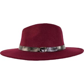 MWS Wide Brimmed Gangster Fedora w/Buckle Hatband, Large Felt Flat Brim Panama Hat