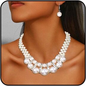 Sixexey Pearl Necklace and Earrings White Pearl Jewelry Set Wedding Bridal Necklace Jewelry Accessories for Women
