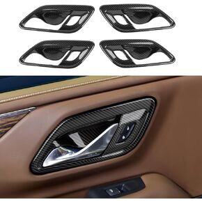 CheroCar for Chevy Carbon Fiber Inner Door Handle Bowl Cover Trim Fit for Chevrolet Suburban Tahoe 2020 2021 2022 2023 2024 2025 Interior Accessories 4PCS