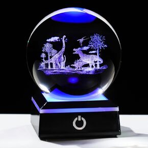 3D Tiger Crystal Ball Figurine with Colorful Light Base, Tiger Gifts for Women Men on Christmas Birthday, Laser Engraved Tiger Collectible Globe Glass Decorative Ball for Home Office (80mm)