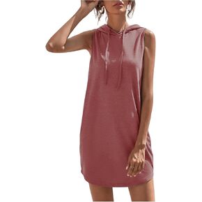 Floerns Women's Drawstring Solid Sweatshirt Dress Casual Short Sleeveless Hoodie Mini Dress