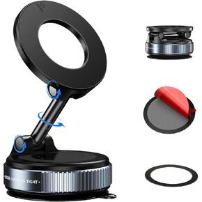 VENINGO Vacuum Magnetic Suction Phone Holders for Your Car with Strong Magsafe 360° Rotation Adjustable Foldable Design Car Phone Mount Cell Phone Stand for All Smartphones & All Car Models, Black