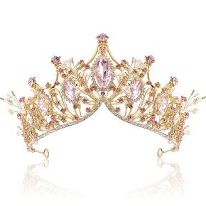 AOPRIE Hera's Light Tiaras and Crowns for Women Gold Pink Girls Crystal Hair Accessories for Wedding Prom Bridal Birthday Party Halloween Costume Christmas Gifts Leaves Princess Tiara for Little Girls