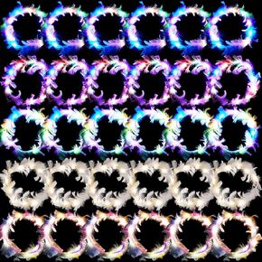 Taiyin 30 pcs تضيق عصابة الرأس ملونة ريشة التاج المضيئة الزهرة لايف للنساء LED إكسسوارات الشعر اللطيف