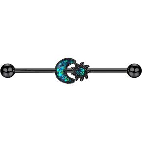 14G Blue Sun Moon Industrial Barbell Earrings for Women Men Black Stainless Steel Cartilage Conch Helix Piercing Jewelry 38mm Hypoallergenic