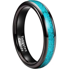 4mm 6mm 8mm Silver/Black Tungsten Carbide Rings for Men Women Couple Engagement Wedding Bands Fashion Jewelry Crushed Turquoise Inlay Domed Polished Shiny Comfort Fit