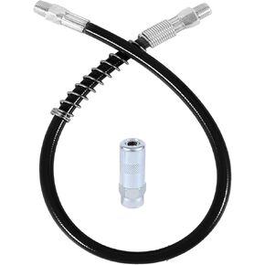 Grease Gun Hose with Grease Gun Coupler, Grease Gun Connector Grease Gun Accessory Kit Resin Spring Flex Hose for 1/8" NPT Thread Maximum Working Pressure 10000 PSI (Black)
