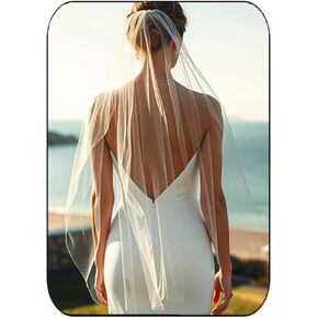 EASEDAILY Bride Wedding Veils White Short Waist Length 1 Tier Bridal Tulle Veil with Comb for Women
