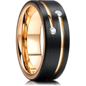 King Will 8mm Tungsten Carbide Band for Men Black Gold Silver Groud Plaged Groove Cubic Zircon Promise for Hem