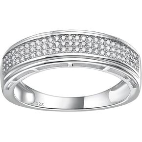 Mens Moissanite Wedding Band 1.1cttw 81 Round Cut D Color VVS1 Clarity Lab-Created Half-Eternity Ring 925 Sterling Silver Engagement Ring for Him Size 7-14