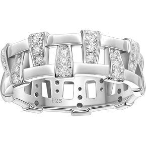 Moissanite Mens Eternity Wedding Band 925 Sterling Silver Round Cut D Color VVS1 Vintage Interlaced Basket Weave Promise Ring for Him Size 7-14