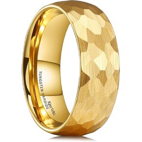 King Will 6mm 8mm Men's Tungsten Carbide Wedding Ring Hammered Wedding Band Mens Domed Black/Silver/Gold/Brown Engagement Ring for Men and Women Matte Brushed Finish Comfort Fit Size 6-14