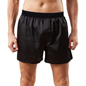 Mens Silk Satin Boxers Shorts Button Fly Satin Sleep Pajama Bottoms with Soft Stretchy Waistband