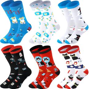 6 Pairs Veterinary Crew Socks Novelty Vet Tech Socks Veterinarian Dogs Cat Socks for Animal Lover Doctor Nurse Occupation New Year Gifts