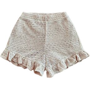 GORGLITTER Women's Crochet Ruffle Beach Shorts Elastic Waist Bloomer Cover Up Shorts