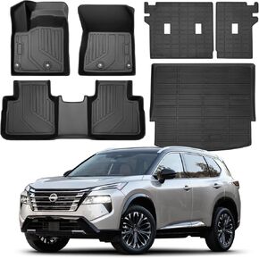 DiffCar® Floor Mats for Nissan Rogue 2021-2025, All-Weather TPE Car Accessories for Rogue (Floor Mats+Backrest Mats+Cargo Mat, 6PCS,Black)