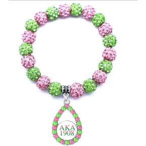 Graduation Sorority Bracelet Pink and Green Bead Bracelet Alpha Kappa A Greek Paraphernalia Sorority Jewelry