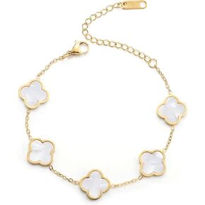 18K Gold Plated Clover Lucky Bracelet White Colour Flower Four Leaf Link Bracelets Trendy Jewellery.