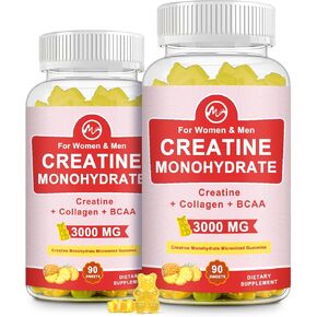 (2 Pack) Creatine Monohydrate Gummy, Sugar Free Chewable Creatine Supplements for Men & Women, Creatine Gummy Gains for Building Muscle, Energy, Pre Workout, Pineapple Flavored