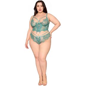 Dreamgirl womens Plus Size Lace Agate Cropped Bustier & Thong