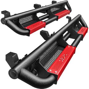 لوحات تشغيل OEDRO متوافقة مع 2007-2018 Jeep Wrangler JK Unlimited JKU 4 Door ، خطوات جانبية إسقاط ، شريط أسود وأحمر nerf