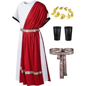 Men's Toga Costume - Greek God Roman Cosplay Outfit Halloween Robe Accessories Set