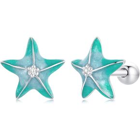 18G Turquoise Starfish Stud Cratilage أقراط للنساء 925 الفضة الاسترليني لطيفة صغيرة صغيرة صغيرة 3 مم BALL BARLED BACK