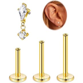 16G G23 Titanium Cartilage Stud Earring for Women Flat Back Conch Tragus Helix Stud Hypoallergenic CZ Lobe Daith Rook Earring Internally Threaded Medusa Labret Monroe Piercing 6-10mm
