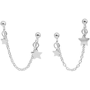 نجمة مزدوجة ثقب سلسلة شرابة إسقاط Drop Dangle Ball Bead أقراط للنساء 925 Sterling Silver Double Stars 2 Hole Helix Post Pin Fashion عيد ميلاد لطيف عيد ميلاد مجوهرات المجوهرات
