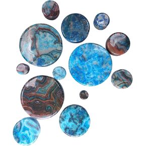 Pair (2PCS) BLUE AGATE STONE PLUGS Double Flare Gauges Organic Brown Tunnels 9164