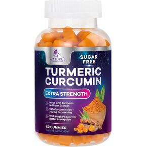Turmeric Supplement Gummies Sugar Free - Turmeric Curcumin and Ginger Gummies with Black Pepper Extract for High Absorption, Curcumin Gummy for Joint Support, Non-GMO, Gluten Free, 60 Turmeric Gummies
